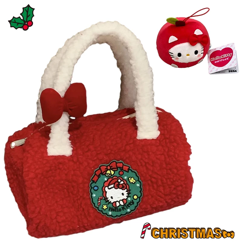 

Sanrio Christmas Hellokitty Cat Kawaii Cartoon Mini Handbag Purse Plush Fufu Soft Bag Xmas Santa New Year Festival Cute Gift