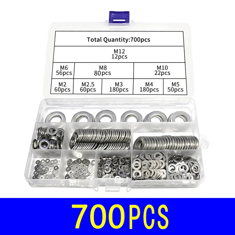 Premium Stainless Steel Flat Washer Assortment - Smooth, Thin Metal Gaskets for Versatile Applications