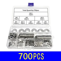 Premium Stainless Steel Flat Washer Assortment - Smooth, Thin Metal Gaskets for Versatile Applications (700Pcs With Box)