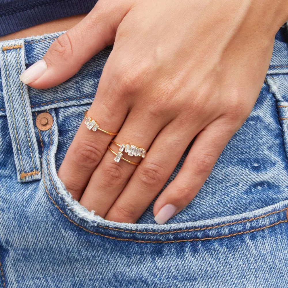 Einfache Quadratische Kristall Ring für Frauen Gold Farbe Stapeln Dainty Ringe Korean Fashion Minimalistischen Schmuck Großhandel KAR185 – Detail 1