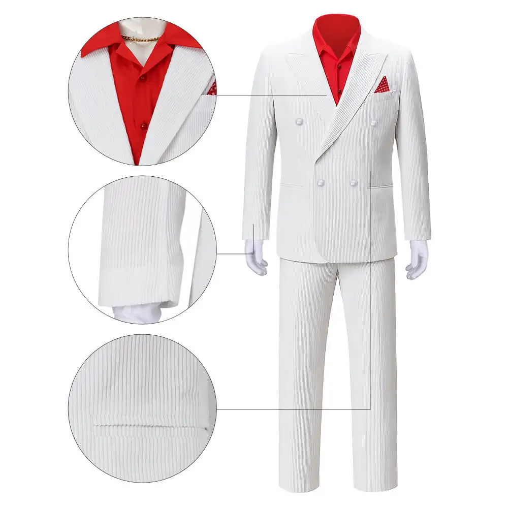 Movie Tony Montana White Uniform Cosplay Costume Scarfaces Mens's