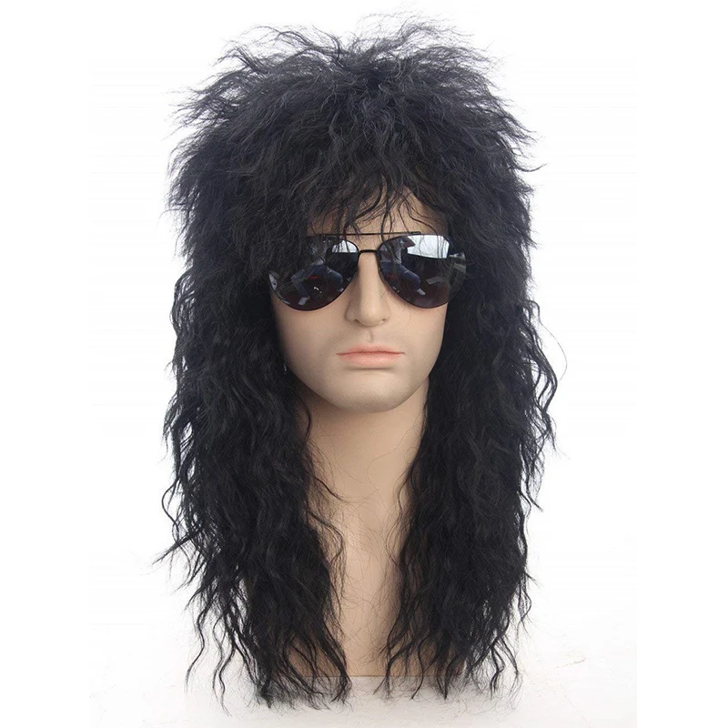 

Synthetic Long Curly Wigs Baruisi 80s Men's Wigs Black Cosplay Halloween Wigs for Masquerade Hair Wolf Tail Mullet Head Wig