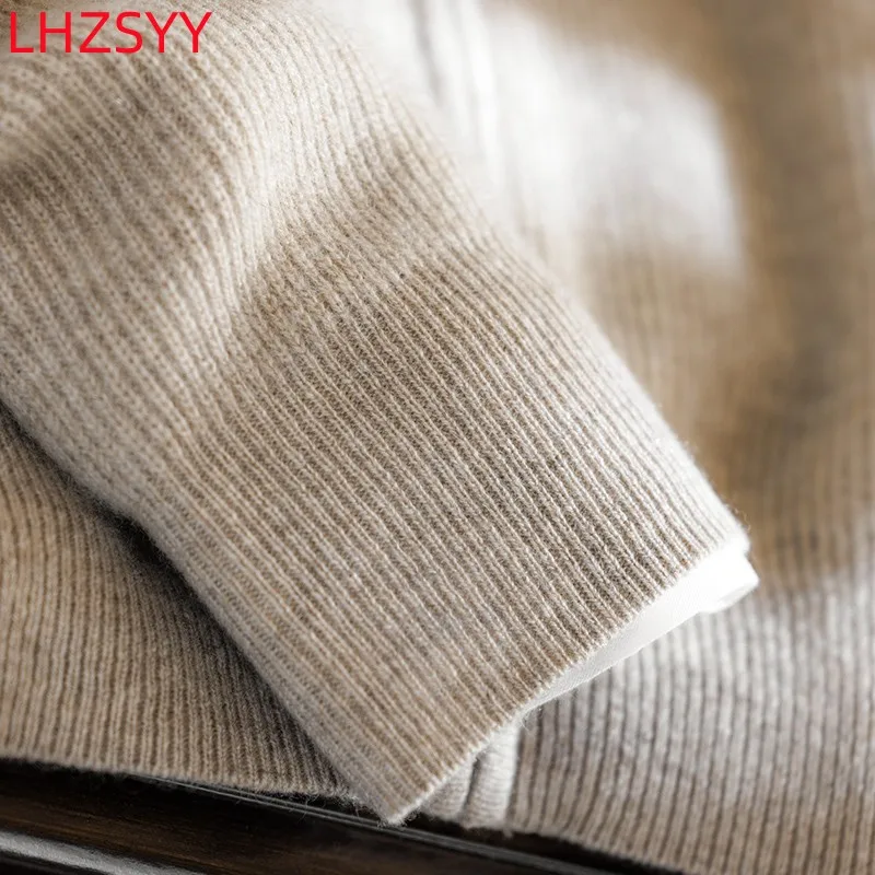 LHZSYY 남성용 100% 순수 캐시미어 니트 가디건, 청년 및 중년 하이엔드 상의, 스탠드 칼라, 느슨한 지퍼 재킷, 따뜻한 스웨터 코트