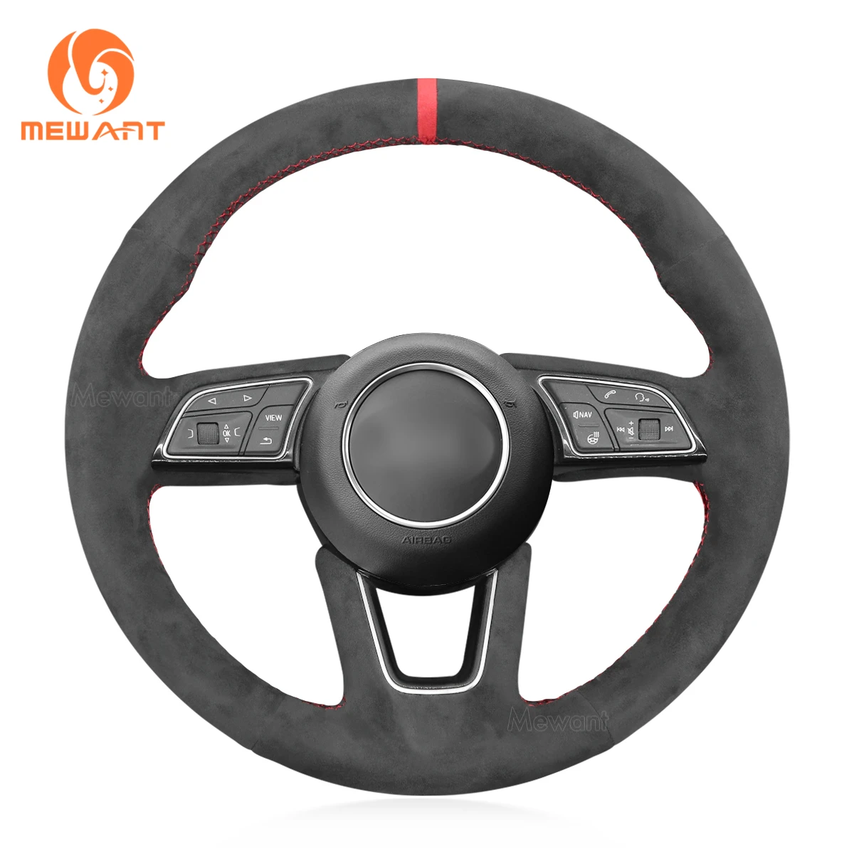 

MEWANT Black Alcantara Car Steering Wheel Cover for Audi A1 8X A3 8V 8Y Sportback A4 RS 4 B9 8W Allroad A5 8W6 S3 8V S5 Q2