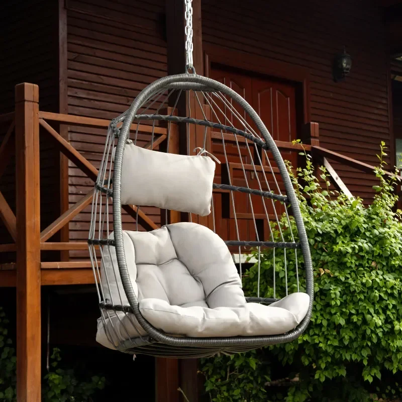 

Outdoor Wicker Rattan Swing Chair Hammock chair Hanging Chair with Aluminum Frame and Grey Cushion Without Stand 265LBS Capacity
