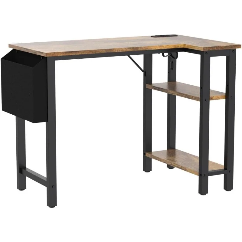 Small L Shaped Desk with Power Outlet Shelves, 40 Inch Reversible Corner Desk for Small Space Home 4
