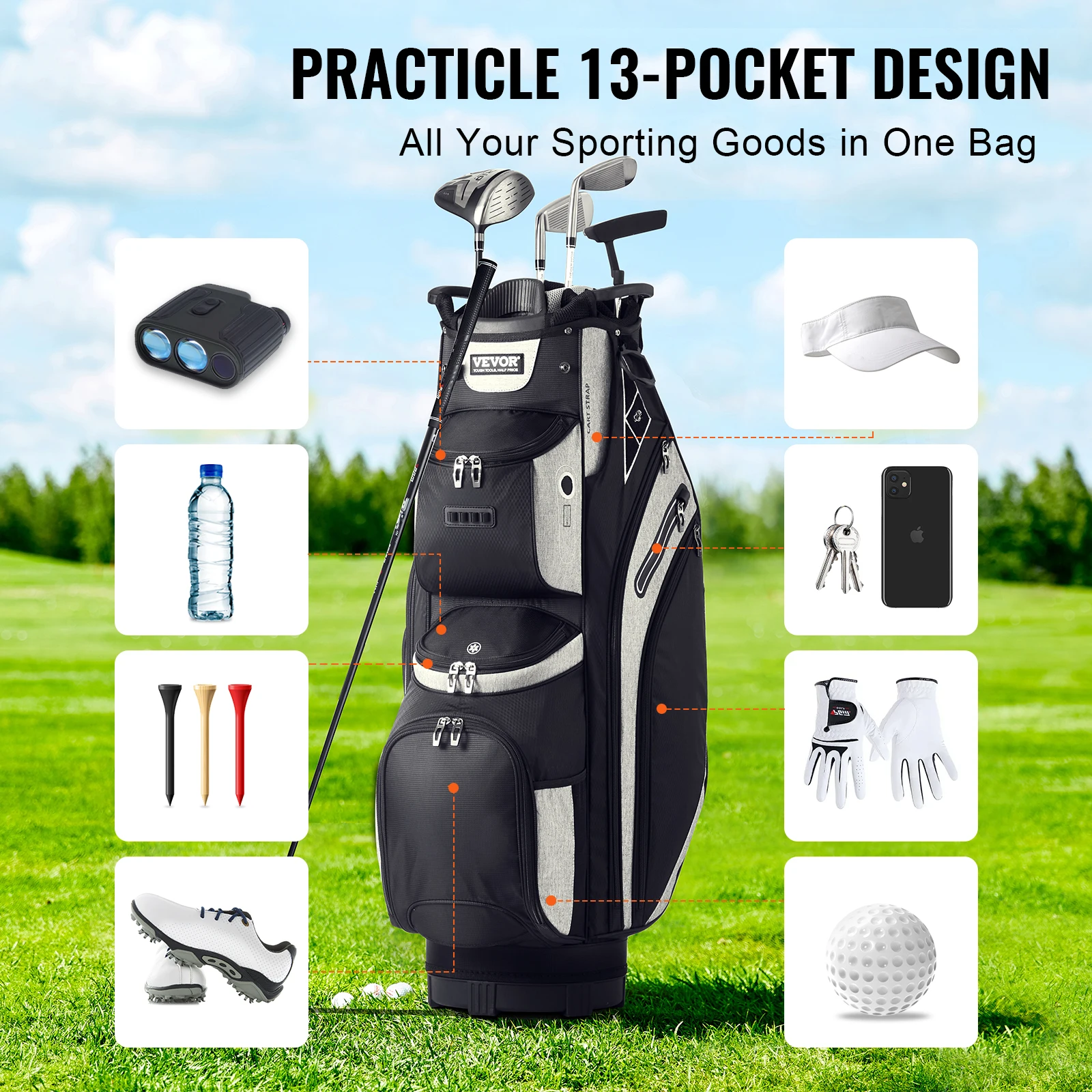 VEVOR Golf Cart Bag with 14 Way Organizer Divider Top Pockets Premium Cart Bag, Durable Golf Bags with Handles&Detachable Straps