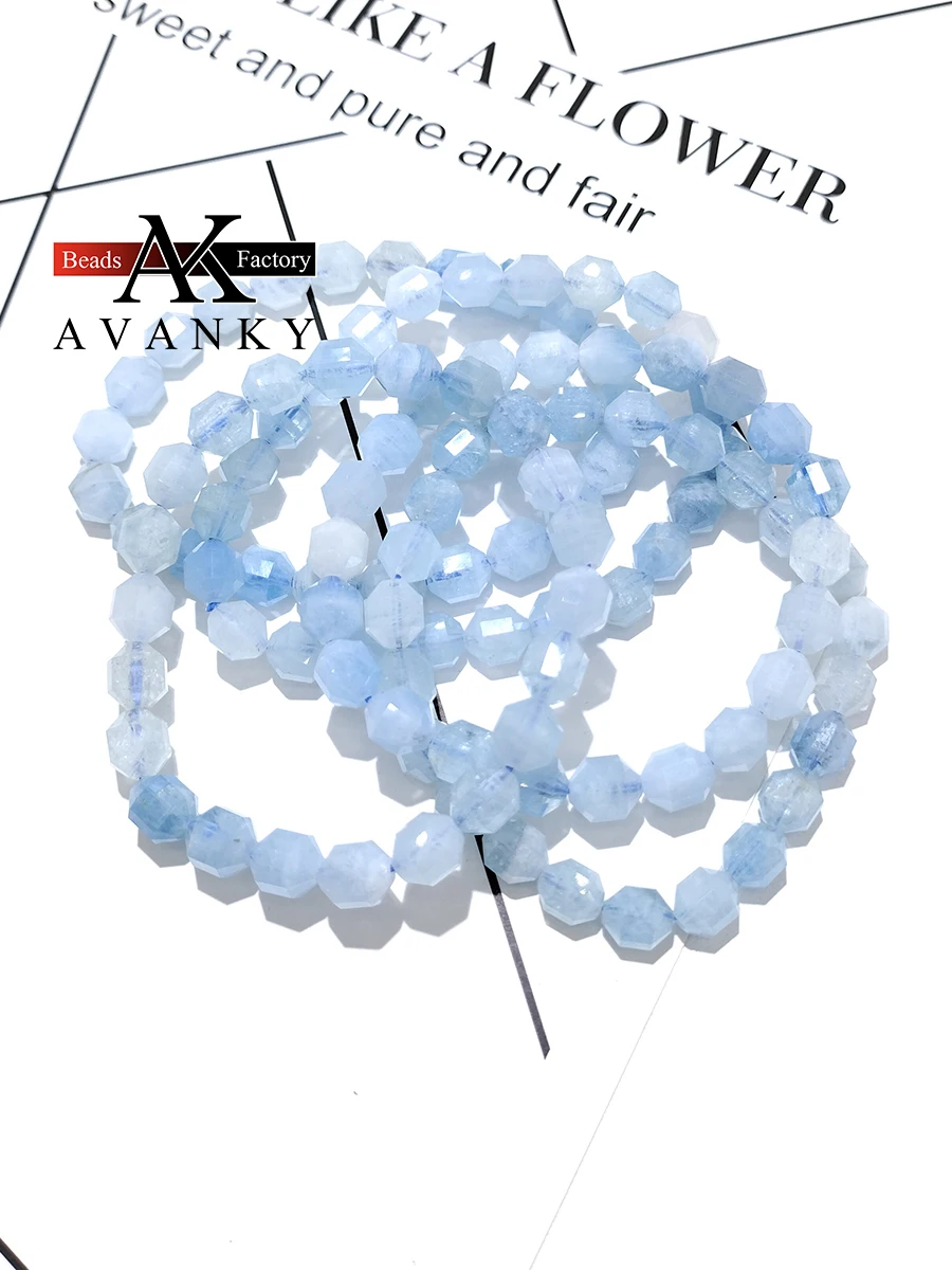 Natural Faceted Aquamarine Passepartout Single Lap Necklace For Women Girl Birthday Gift Fresh Bracelets Fashion Jewelry 7mm