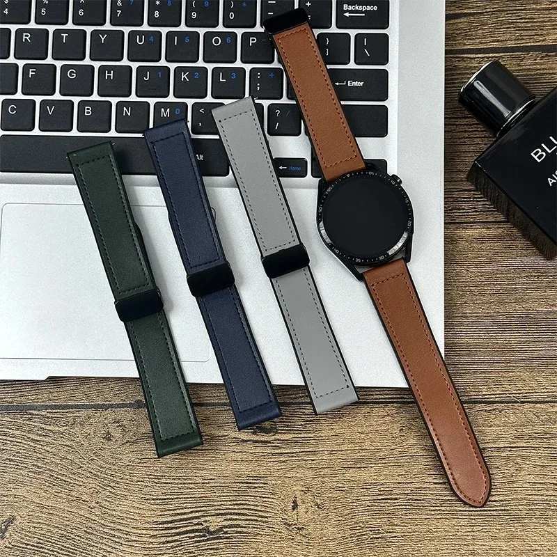 Leather and Silicone Hybrid Magnetic Watch Strap - 20mm/22mm