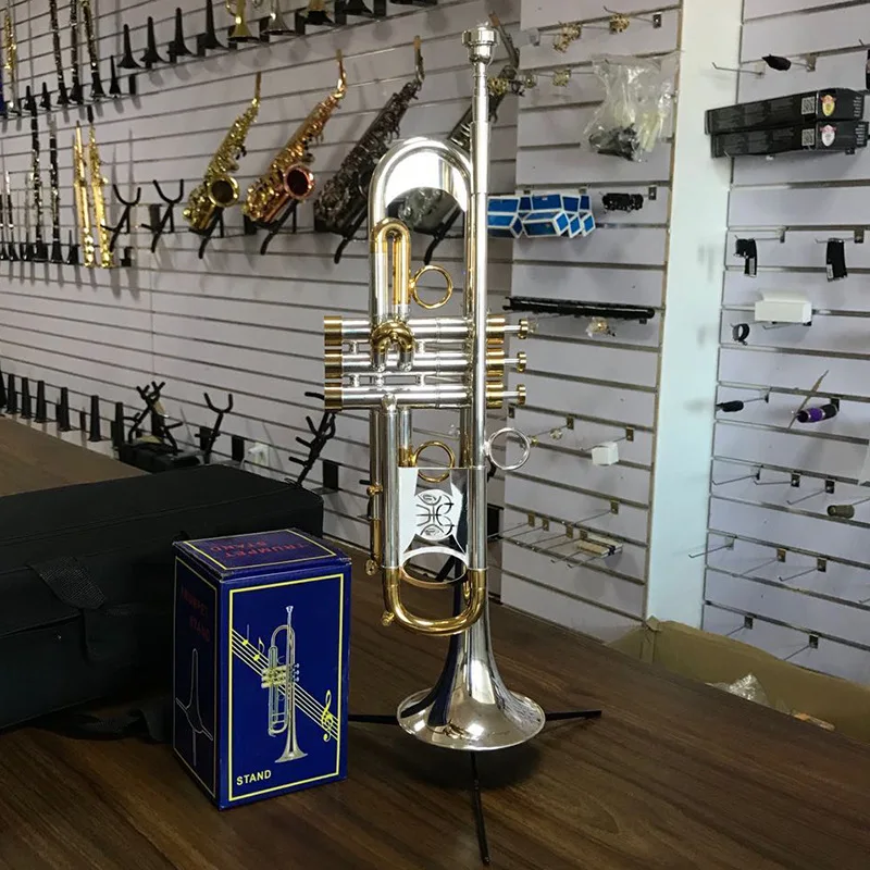 B Flat Two Tone Silver Plated Brass Trumpet-Ideal for Musicians Who Just Want to Play