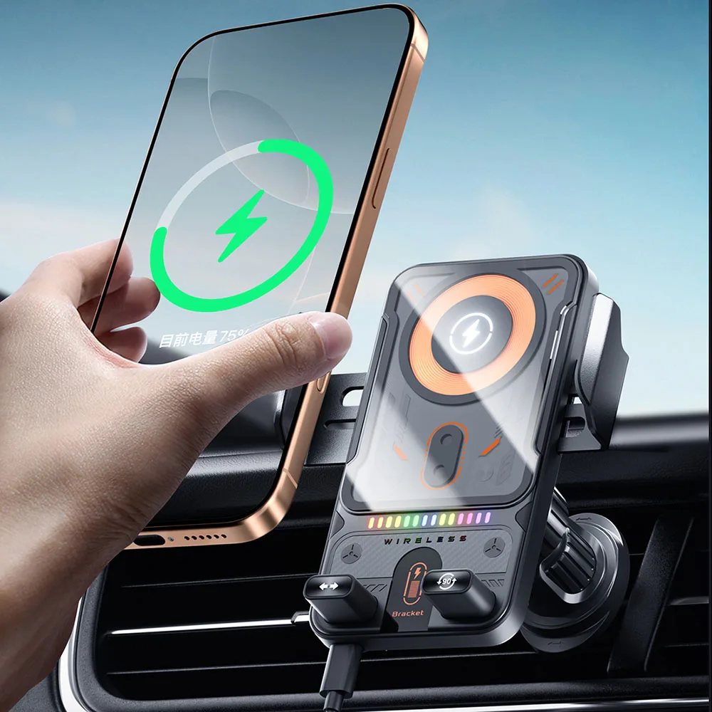Universal Car Air Vent Phone Holder with 15W Wireless Fast Charging and Electric Rotating Feature
