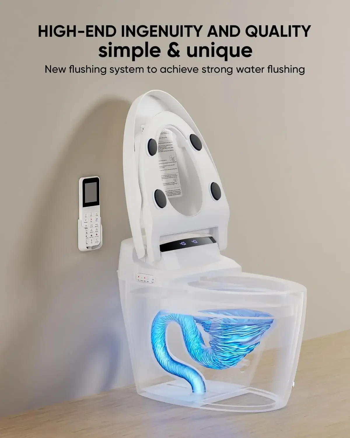 Luxury Smart Toilet with Warm Water Sprayer and Dryer Foot Sensor Operation Heated Bidet Seat Raised Tankless Toilet with LED 3