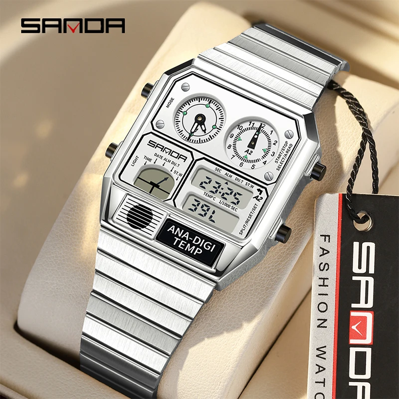 SANDA 3192 Fashion Unisex Watch LED Electronic Square Youth Casual