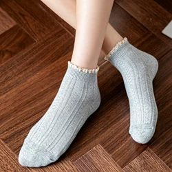 Klein Blue Women's Retro Fashion Crew Socks - Harajuku Style in Trendy Solid Colors - One Size (Grey  ruffle)