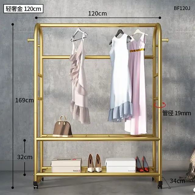 Clothes Rack Coat Rack Stand Floor Hanger Simple Clothing Rack Furniture Wardrobe Hat Stand Clothes Rack Stand Storage Shelves 120cm-Gold