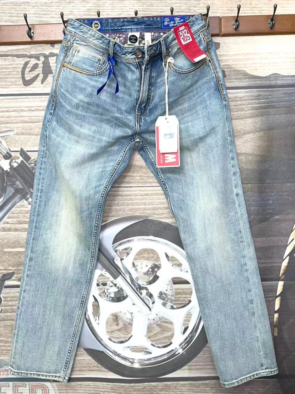 11oz 100% Cotton Washed Red Selvedge Denim Jeans for Men High Quality Light Blue Tapered Straight Pants 2024 Summer Vintage 512 2