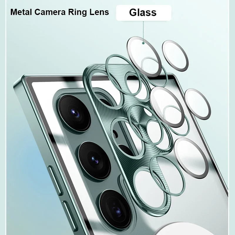 Magnetic wireless charging case for Samsung Galaxy S22 Ultra S23 S24 Plus 1 S20 FE Metal bumper aluminum transparent phone case