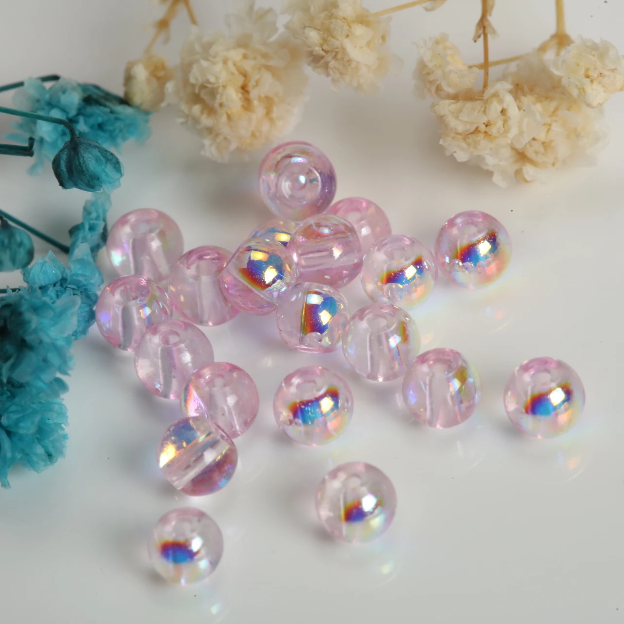 Purple Iridescent Round Glass Beads