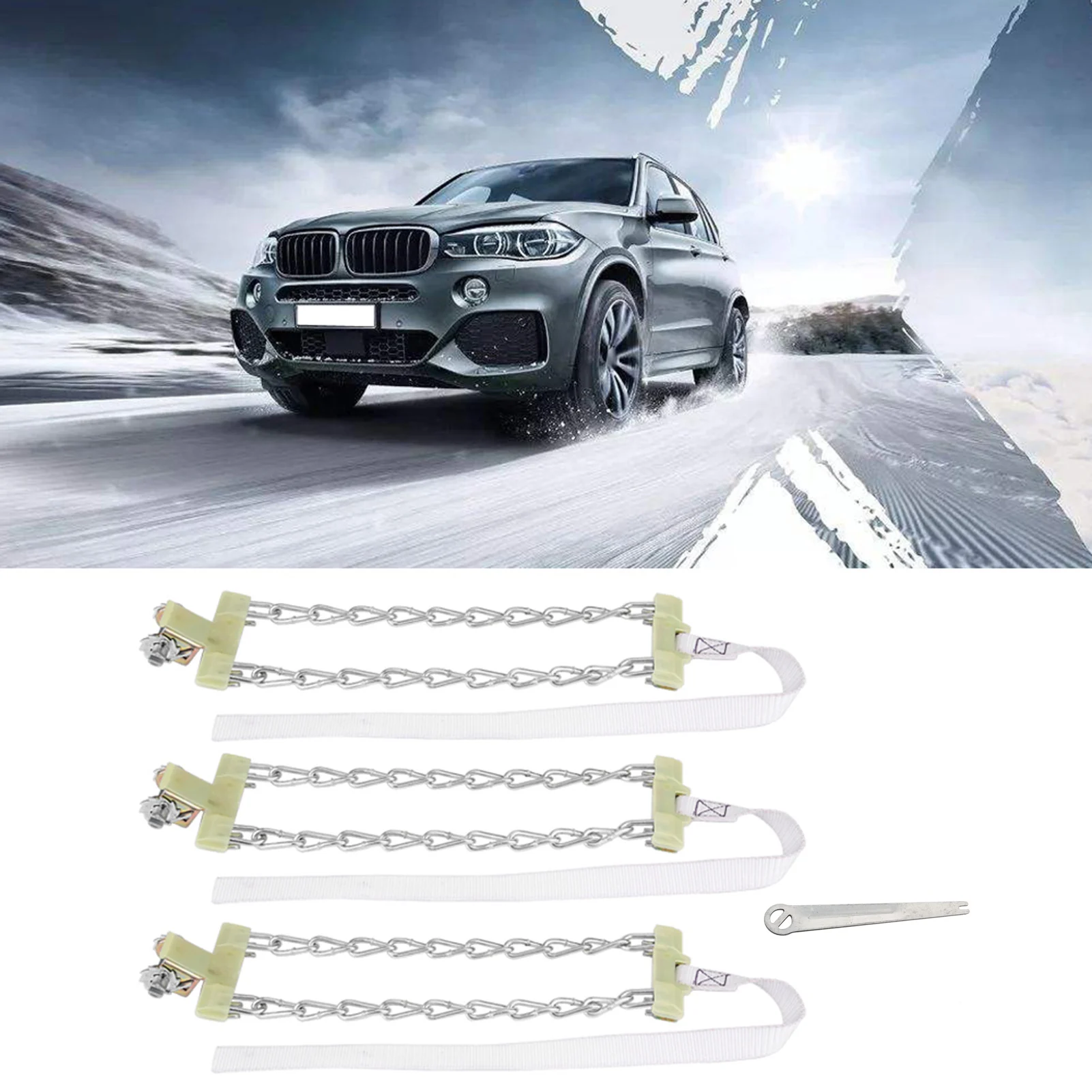 3pcs 205-225mm Anti Skid Mud Ice Snow Tire Chain Winter Security Tyre Belt For Car Truck SUV