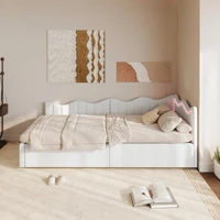 Cadre de lit ottoman rembourré en peluche Comanlai avec coffre de rangement hydraulique, tête de lit LED en forme de vague pour chambre d'enfant 90x200 4