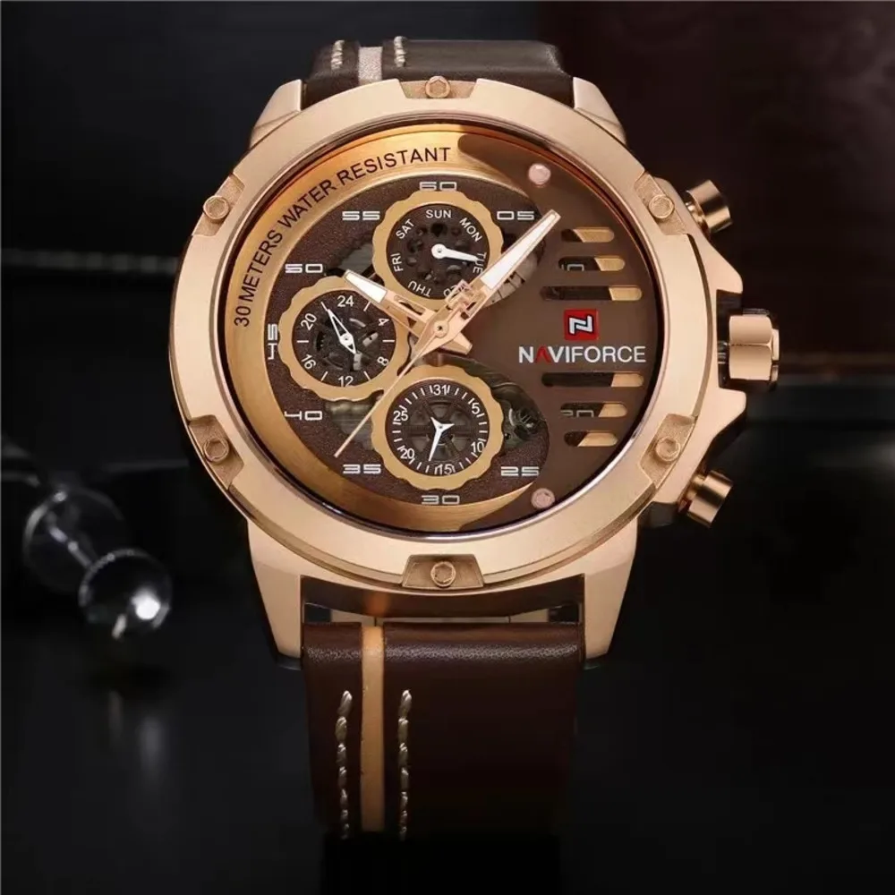 Quartz Watch For Men Top Brand Luxury Waterproof Clock 24 Hour Date Watch Sport Leather Strap Men Watch Reloj Hombre NF9110