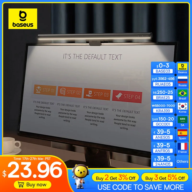 Baseus Computer Light Desk Lamp Screen Light Laptop USB Lamp New Hanging Light Table Lamp Monitor Light For Study Reading Light