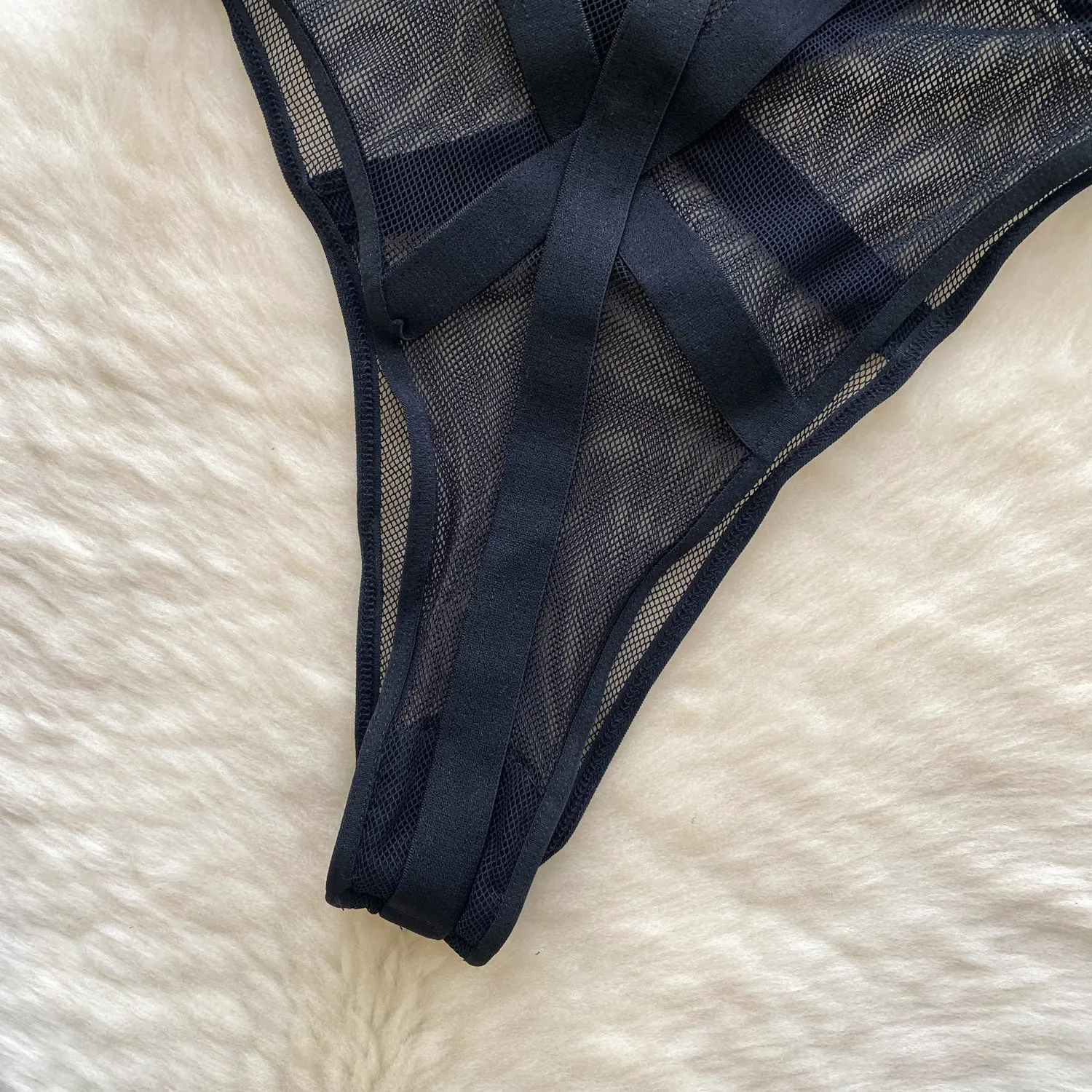 cut out mesh bodysuit with slim fit silhouette
