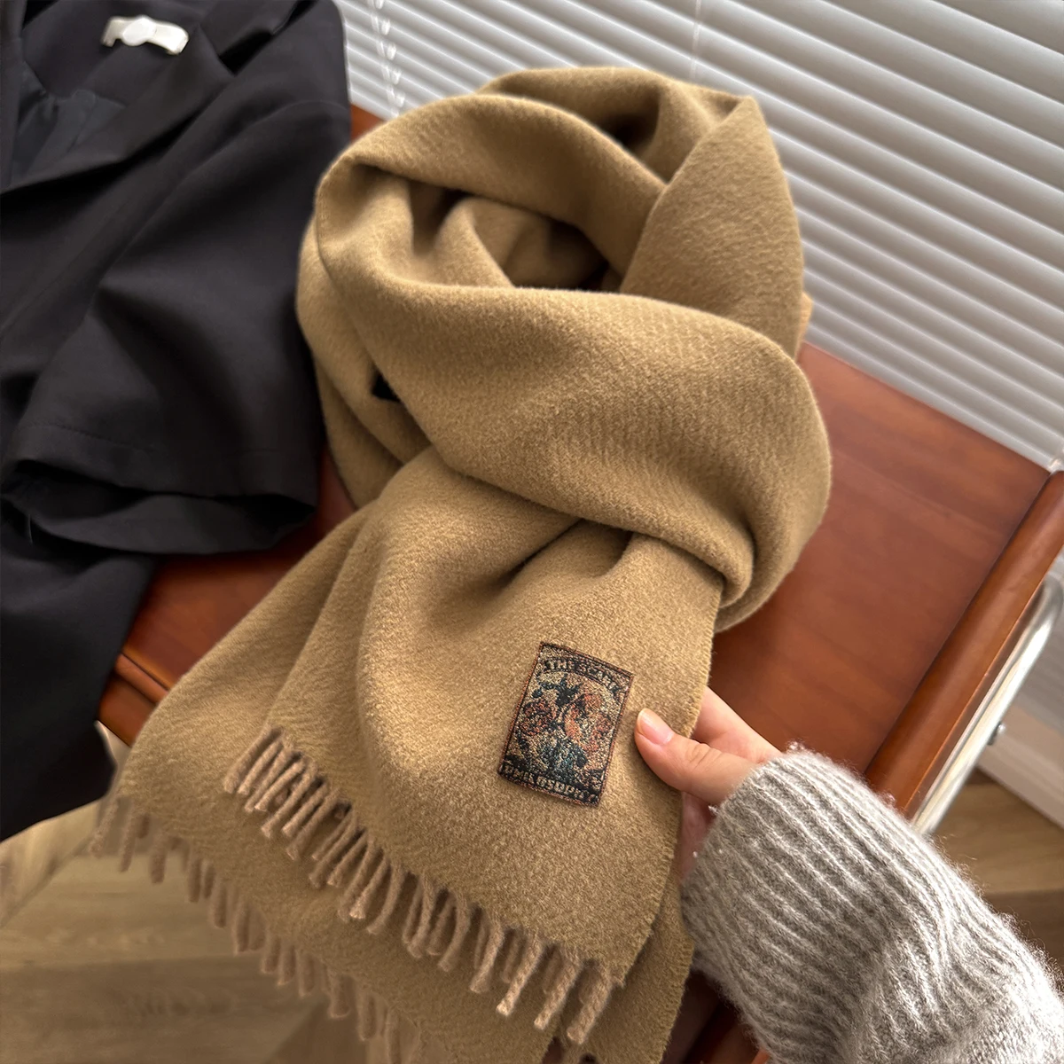 Women Latest Design Fashion Solid Imitation Cashmere Scarves Winter Warm Double Side Shawl Wraps Bufanda Tassel Blanket Scraf