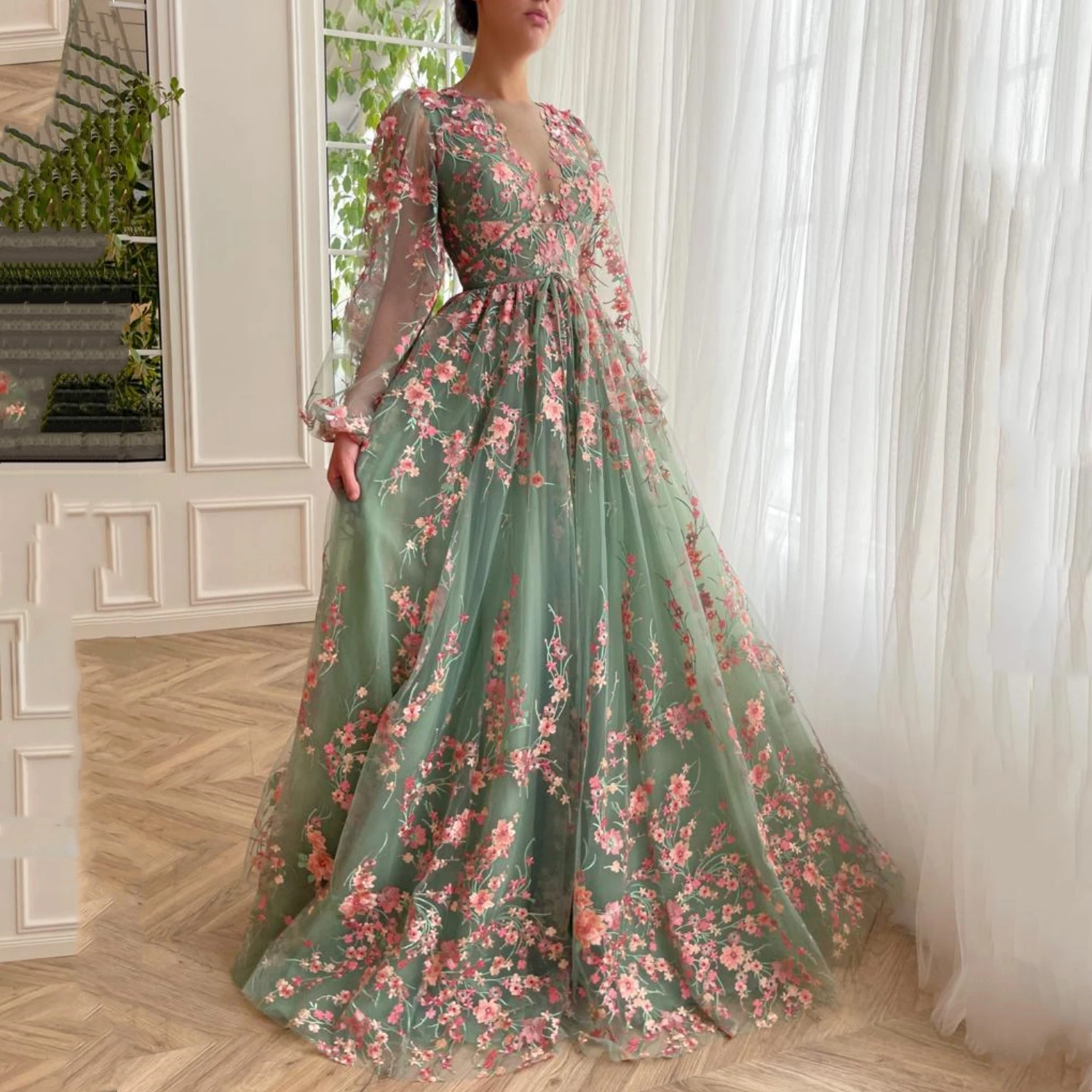 Ball Gown Vestido De Gala Floral Floral Organza Strapless Ball