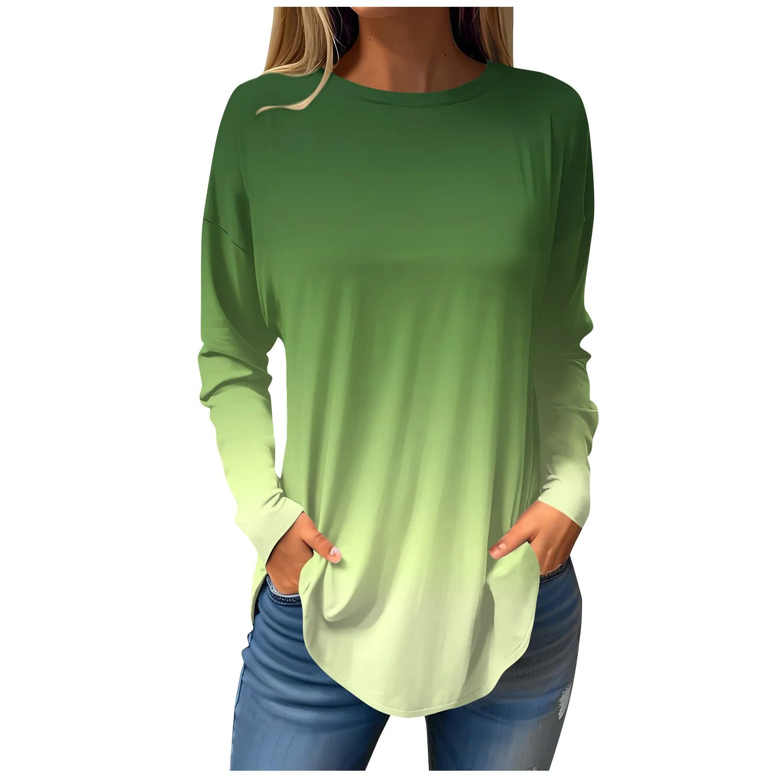 

Women T Shirts Fashion Gradient Harajuku T Shirt Oversized Blouse For Ladies Clothing Autumn New Long Sleeve O-neck Tops