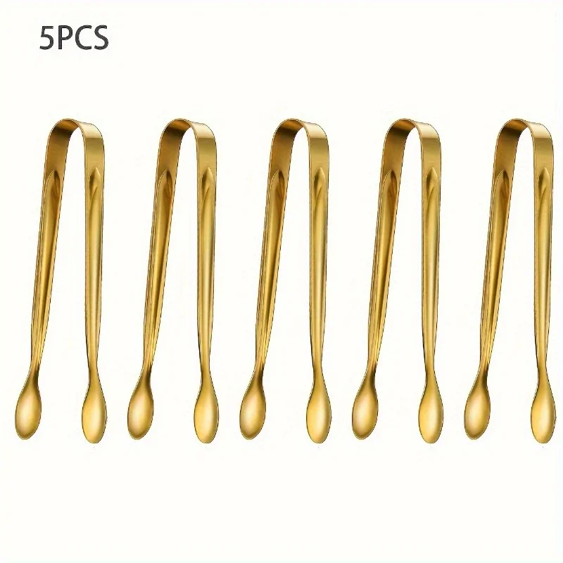 5pcs Golden Mini Serving Tongs - Elegant Stainless Steel Appetizer & Snack Servers for Weddings, Parties, and Charcuterie Trays