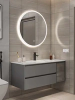 Marble Smart Bathroom Vanity Cabinet With Sink And Mirror Looking Combination One Hand Wash Basin Washbasin Toilet Round Mirror 2