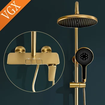 VGX ระบบฝักบัวชุดทองห้องน้ําชุดฝักบัวหรูหราก๊อกน้ําชุด 3-Way Rainfall Shower Mixer Crane สีดําสีเทา Chrome 1