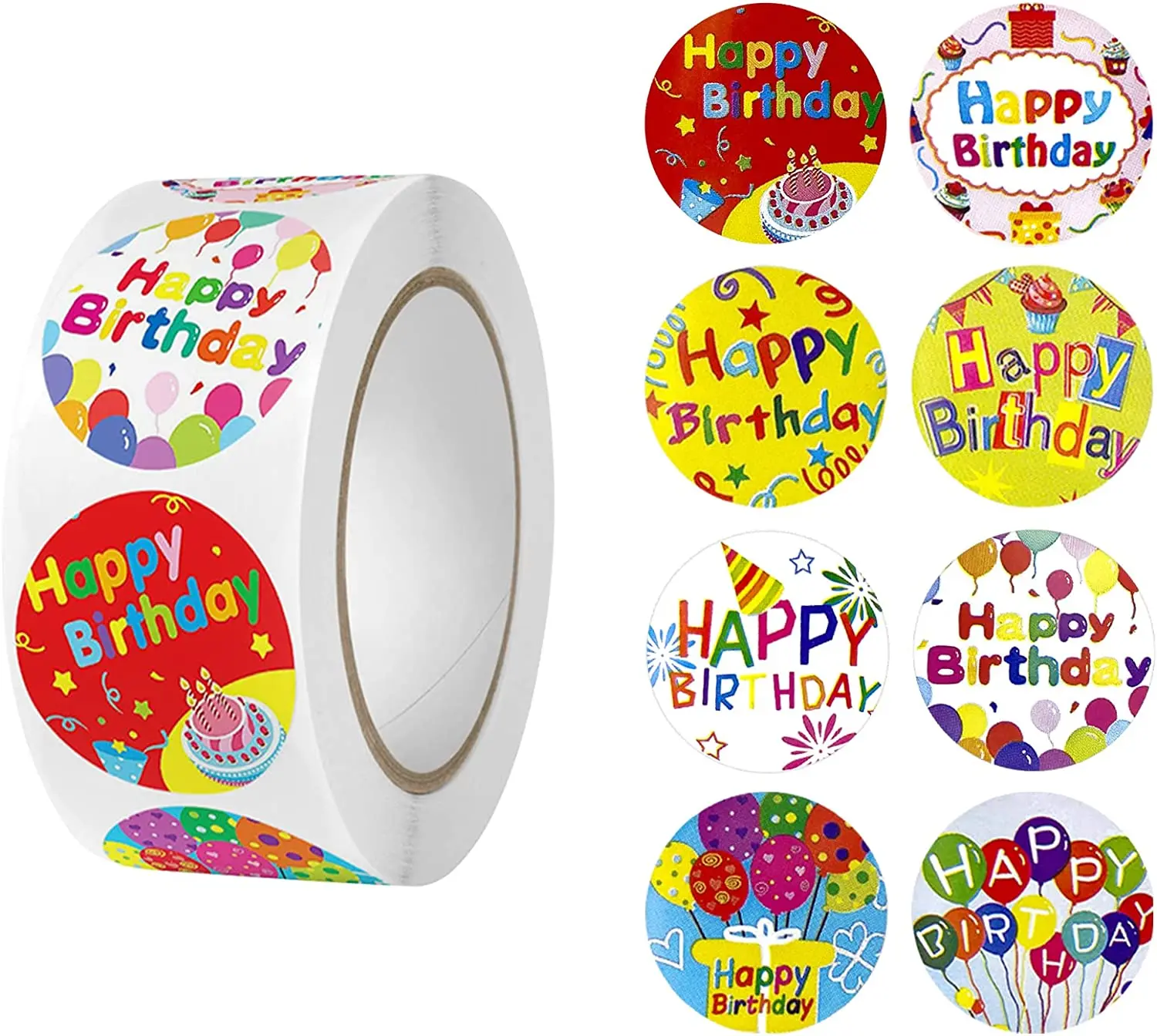 500 Pieces Watercolor Happy Birthday Stickers, 1 Roll Cute Round Adhesive Birthday Sealing Sticker Labels for Kids Party Decorat 500pcs lovely cat sealing labels stickers thank you stickers for school teacher cute animals kids stationery sticker gifts decor