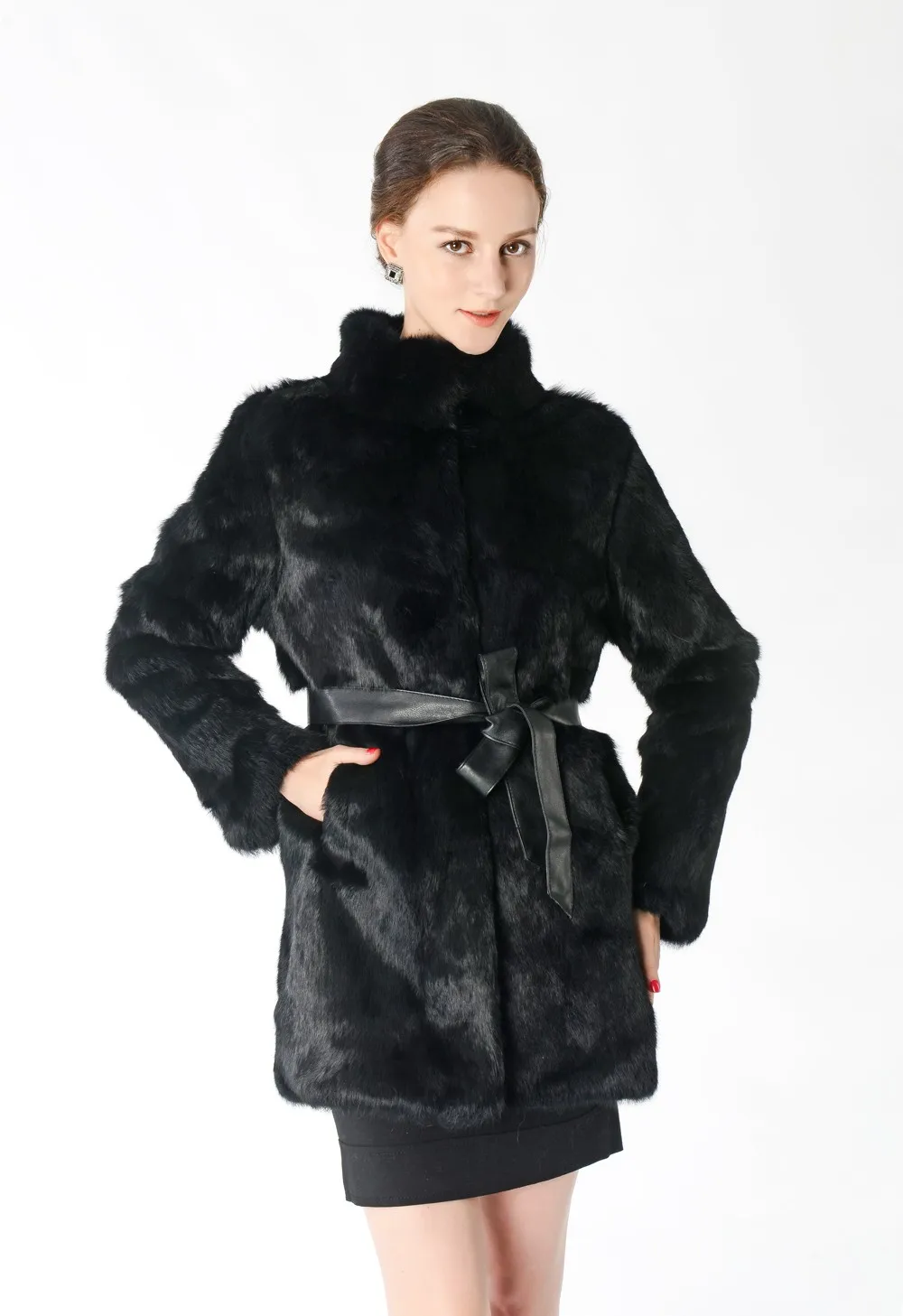 New Arrival Full Pelt Real Rabbit Fur Coat Women Nature Fur Jacket Female Fashion Factory good quality Fur Overcoat NZ147