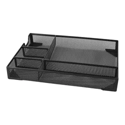 Multipurpose Metal Mesh Drawer Organizer Tray | Space - Saving Desk Storage Basket (Black)