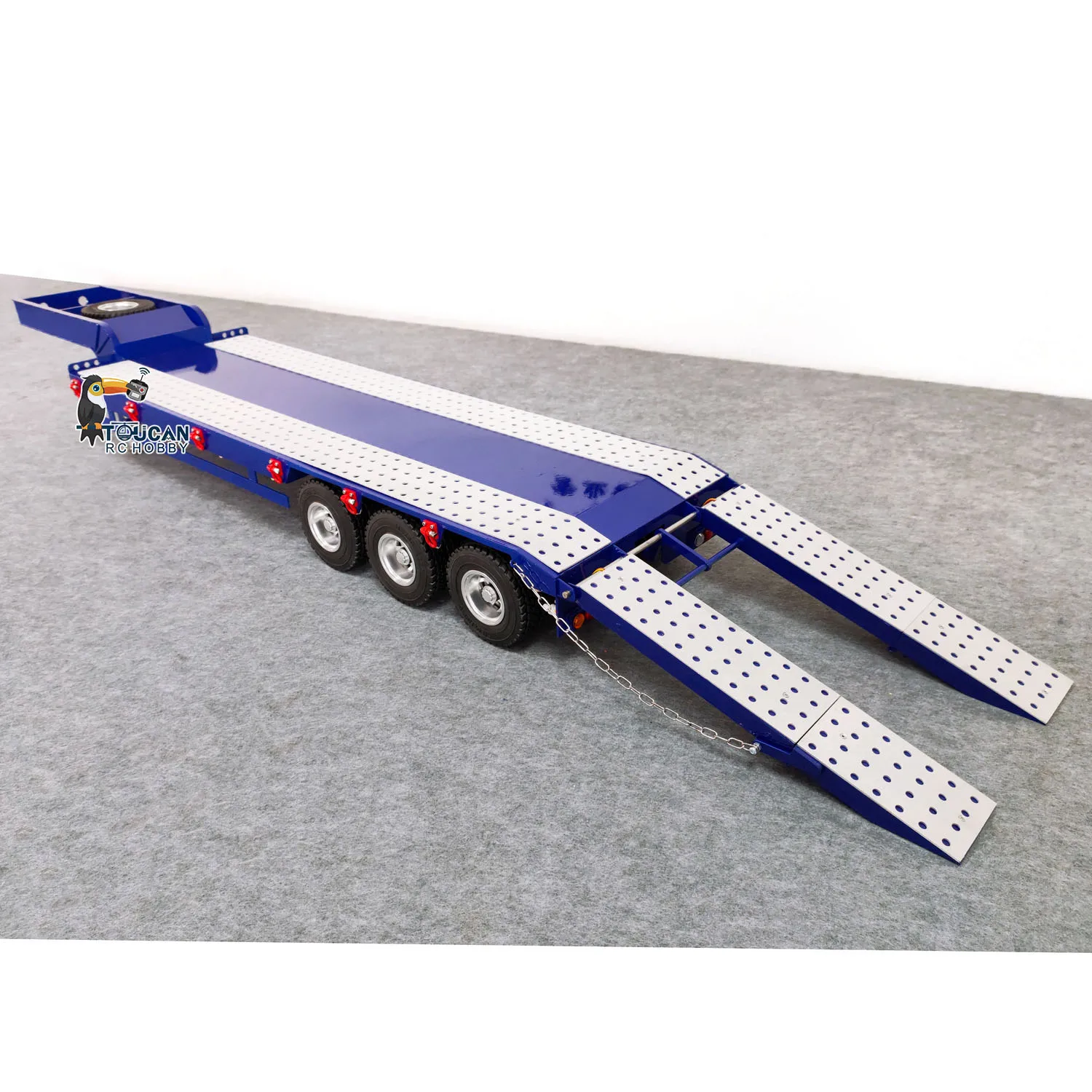 1/14 Metal Trailer 3 Axles 2-section Electric Tailboard Painted Finished Parts for Toys RC Tractor Truck Cars Vehicle TH23504 2
