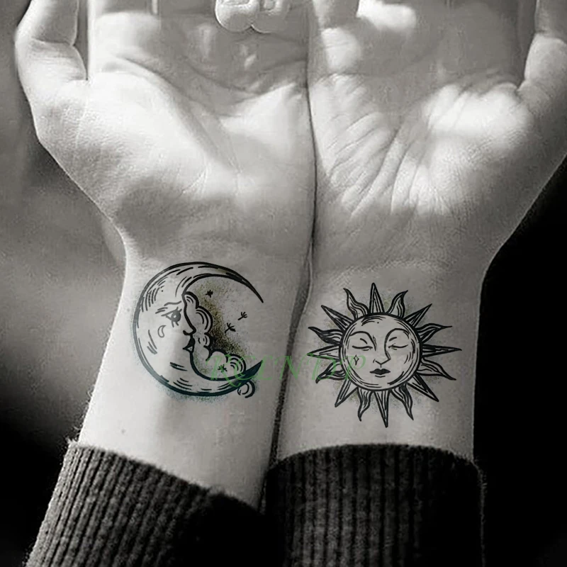 Waterproof Temporary Tattoo Sticker Sun Moon Fake Tatto Flash Tatoo Tatouage Hand Foot Arm For Men Women Girl Temporary Tattoos Aliexpress