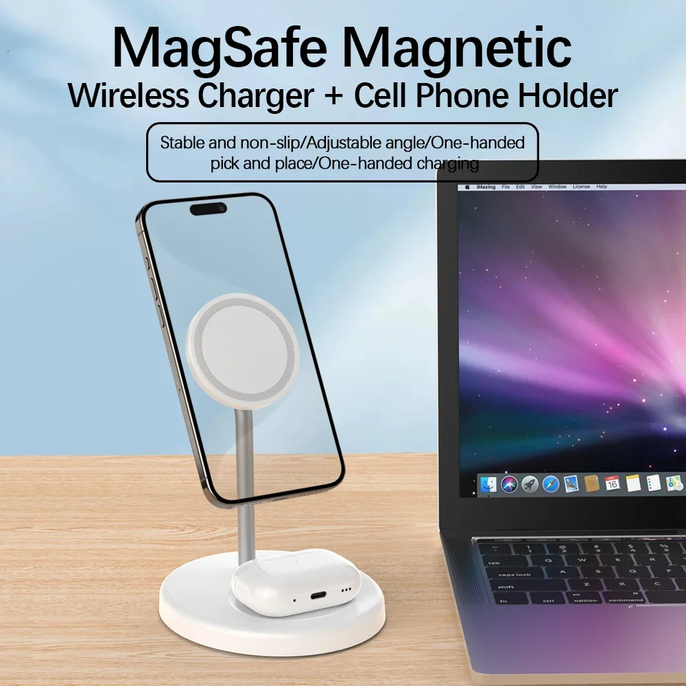 30W 2 in 1 Magnetic Wireless Charger Stand For iPhone 15 14 13 12 11 Pro Max AirPods Pro Fast Phone Charging Station Dock Holder