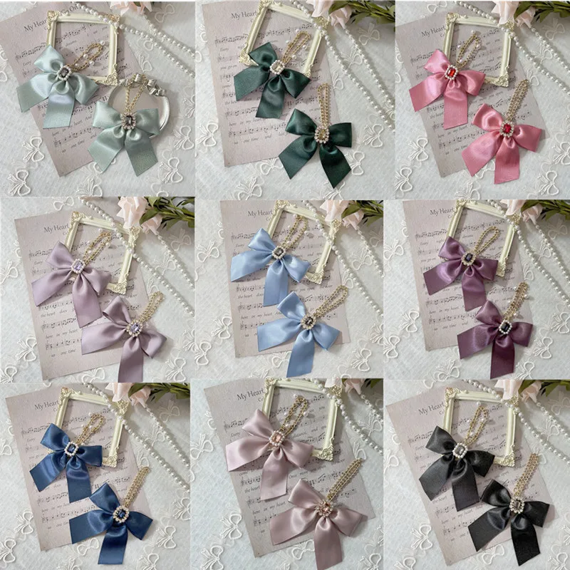 New Weave Soft Silk Scarf Keychain Rhinestone Bowknot Pendant Bag Charm Accessories Key Chain Cute Car Key Holder Creative Gifts