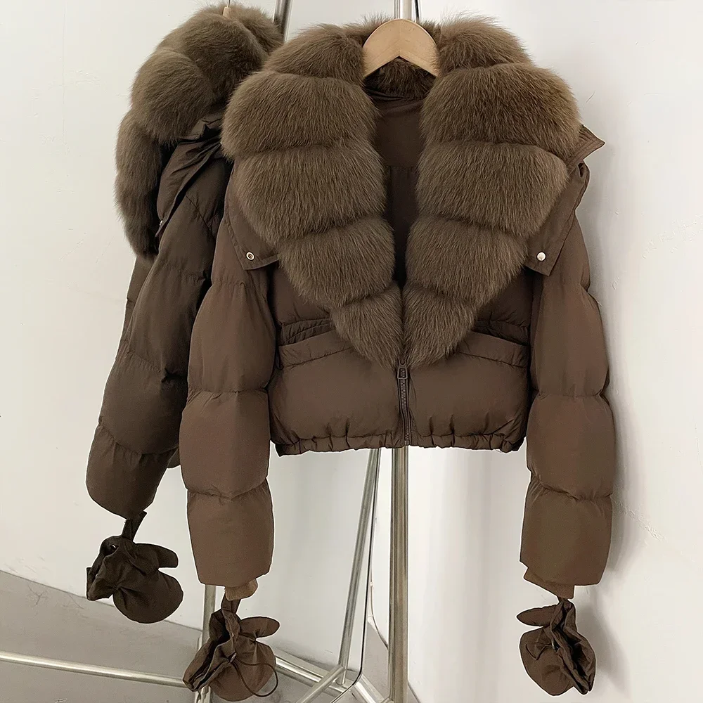 OFTBUY New Short Outerwear Hood Duck Down Luxury Real Fur Down Jacket with Removable Gloves Women Puffer Coat with Real Fox Fur