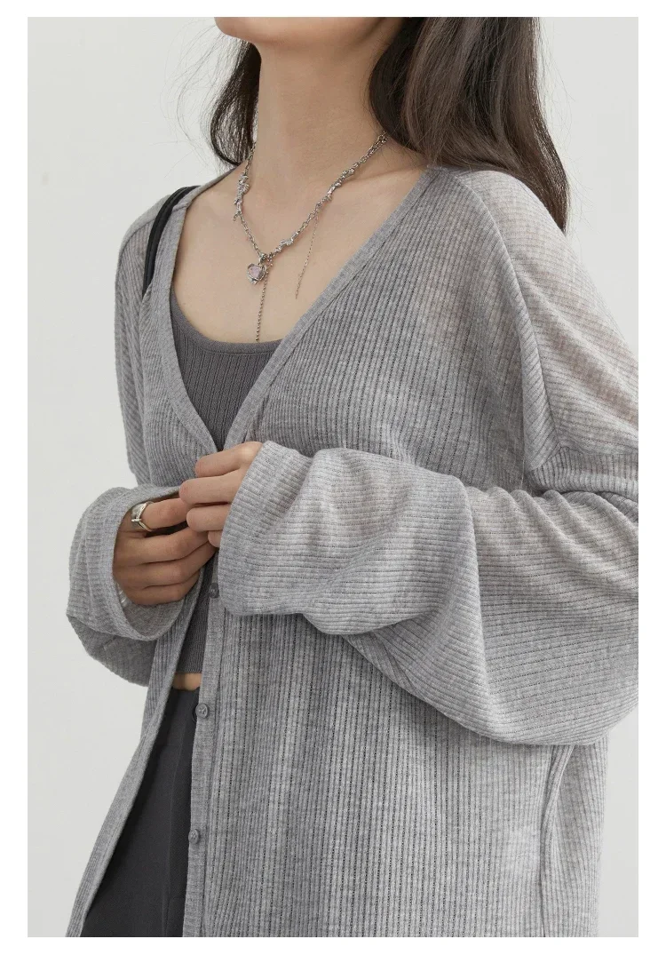 Solid V-neck Shirt Women Spring Single Breasted Chiffon Loose Slim All-match Sun Protection Thin Breathable Fashion Slim Cozy