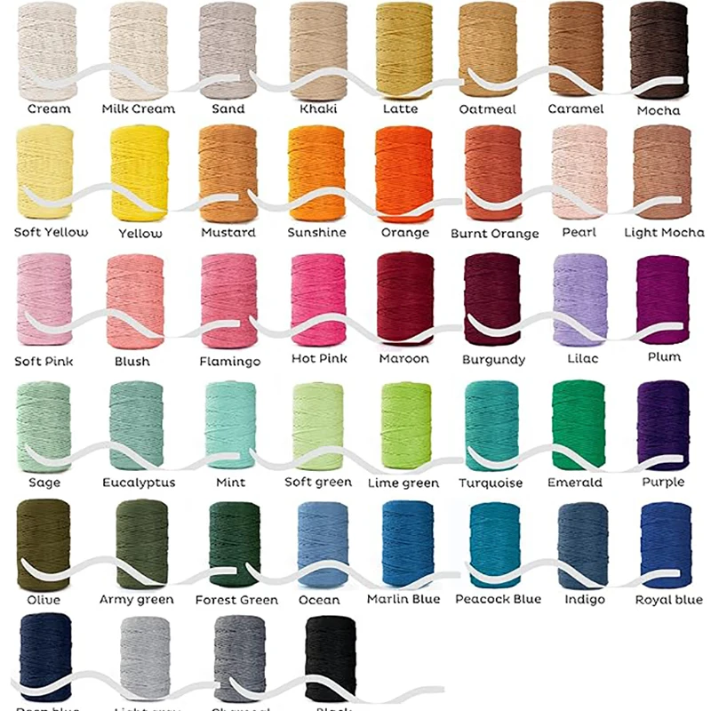 Handmade Boho Decor Colorful Cotton Cord Rope Thread Twisted Macrame String DIY Home Wedding Decoration Supply 110yards 3mm