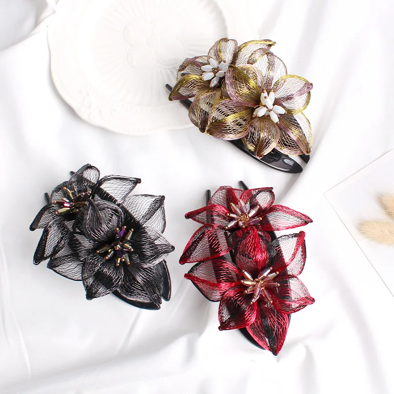 Fashion Copper Wire Flower Bridal Hairpin Hair Accessories for Women Elegant Handmade Spring Clip Headwear Mom's Jewelry Tiaras