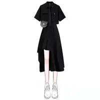 2026 Women's Summer New In Fashion Irregular Dress Matching Set Korean Elegant Short Sleeve Shirt+Strap Skirt Two Piece Suit - Image 6