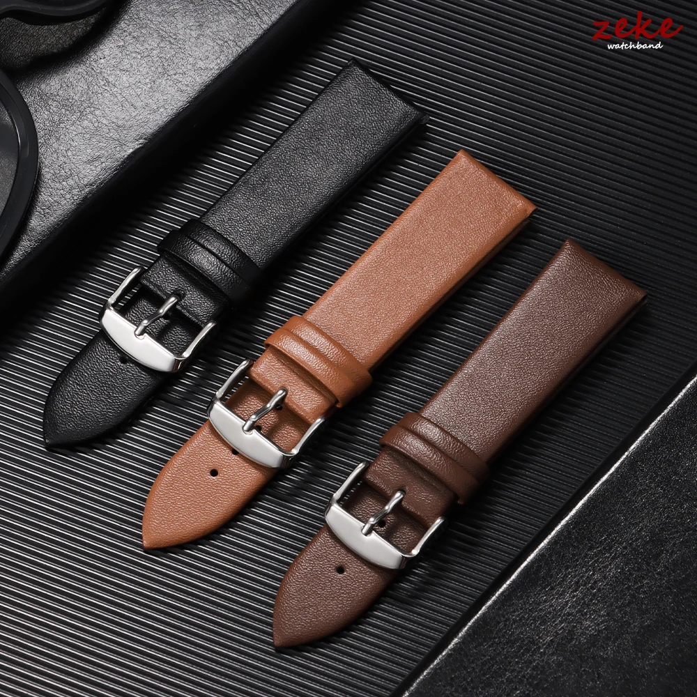 Premium Genuine Leather Ultra-Thin Watch Strap with Pin Buckle