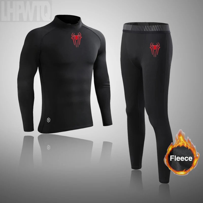 

Winter Wool Fleece Thermal Underwear Set Superhero Running Men's Sports Compression Warm Tracksuit Gym Joggers Thermal Suit