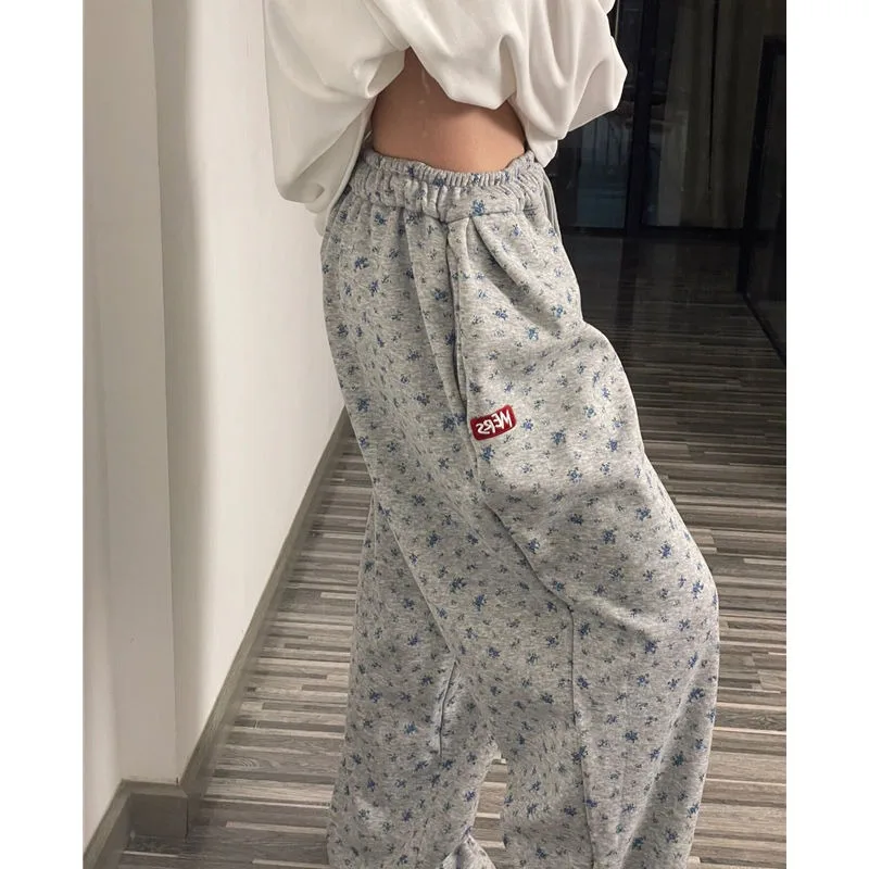 Deeptown Korean Fashion Sweatpants Women Vintage Oversized Joggers Pants Aesthetic Embroidery Harajuku Wide Leg Trousers Casual