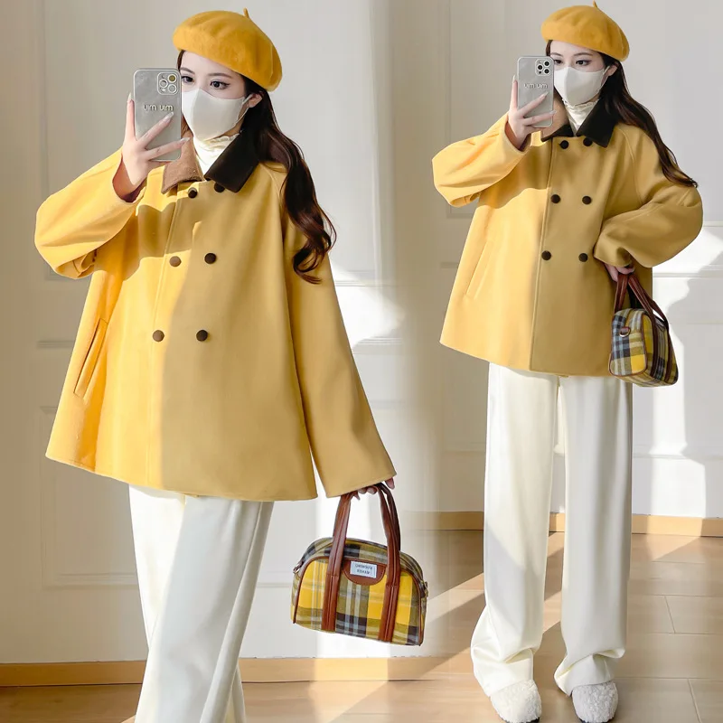 New Korean Style Maternity Clothes Autumn Winter Double-breasted Cardigan Jacket Lapel Maternity Top Slender Woman Fashion Wear