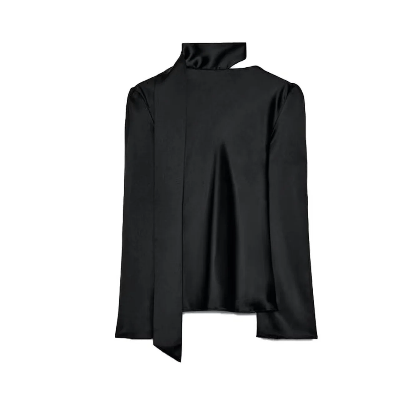 Women Satin V-Neck Scarf Lace-Up Blouses Female Fashion Spring Autumn New Long Sleeved Shirt Lady High Street Chic Ladies' Tops